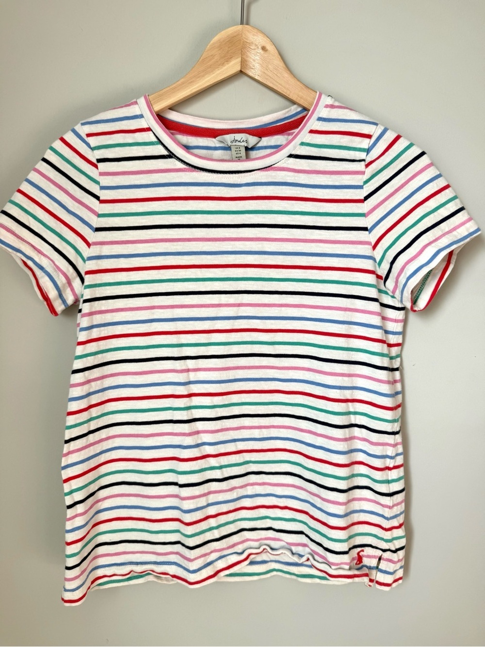 Joules Women’s Striped Short Sleeve Crew Tee in White with Multicolor Stripes